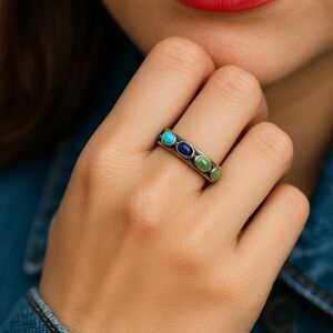 Vintage Sterling Silver Multi-Stone Band Ring – Size 8‎